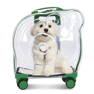 Baolujie Transparent Pet Luggage With <b>Wheels</b> Green Color For Cat Dog Travel - Product Image 5