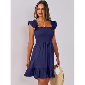 FOXA Women's Summer Casual Sleeveless Square Neck <b>Dress</b> Smocked Ruffle Backless Boho Beach Short Sundress - Product Image 3
