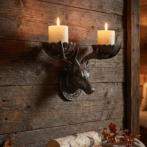 Cast Iron Antler Candle Holder Wall Mounted Metal Decor Home Decoration Indoor Outdoor Minimalist Style - Product Image 2