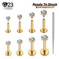 JiaXin ASTM F136 Titanio 16G 18G Pendientes de Labret de Tres Puntas con Rosca Interna y Parte Trasera Plana, Pendientes de Tragus, Pendientes de Hélice con Zirconia