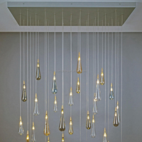 Lustre suspendu en verre transparent en forme de goutte d'eau, personnalisé, de luxe, à plusieurs brins, pour villa, hôtel