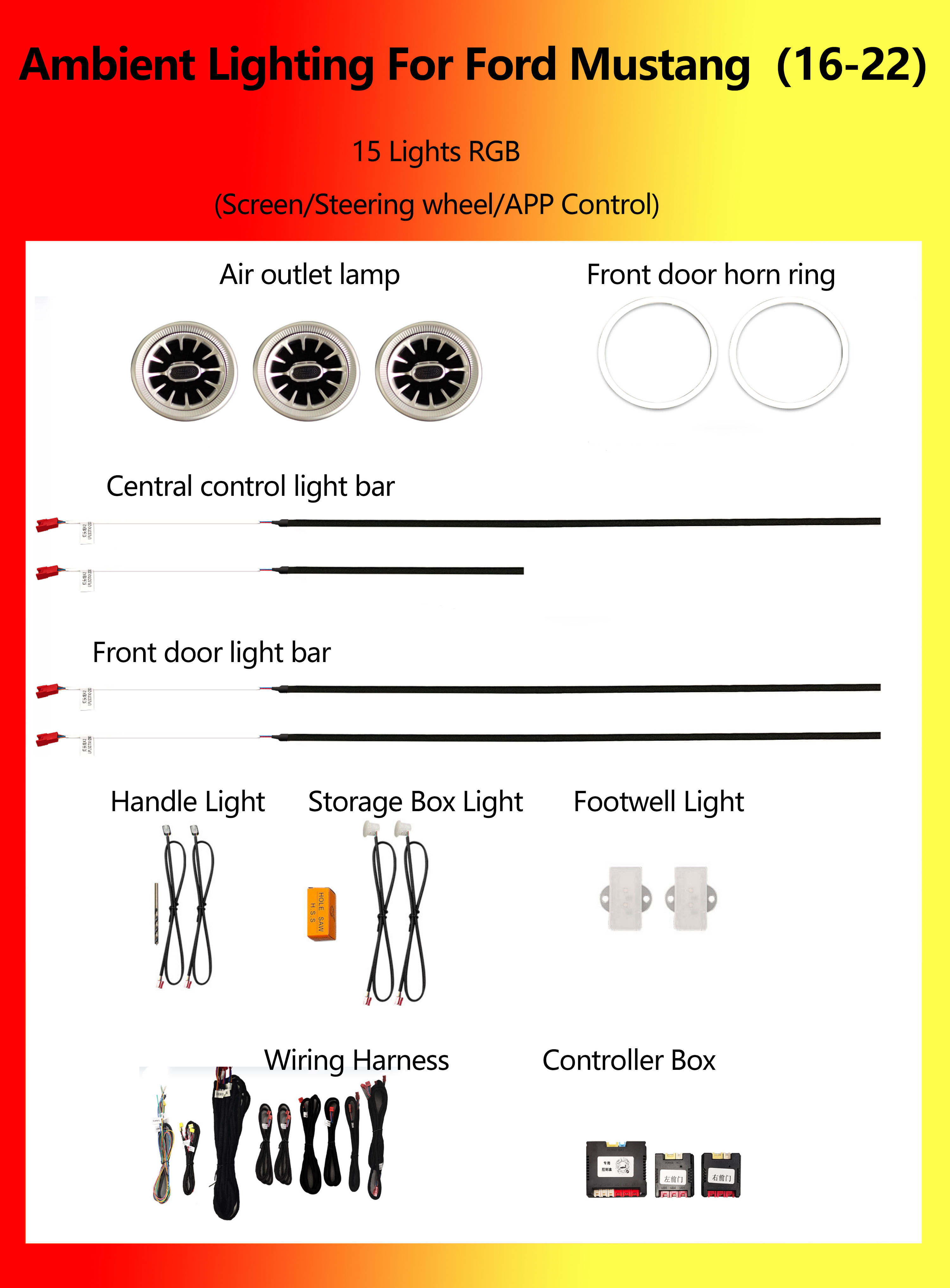 ไฟ RGB 15 ดวง สำหรับ Ford Mustang