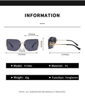 Lunettes de soleil carrées sans monture pour fêtes, branches métalliques florales ajourées, protection UV400, style de luxe, rétro, de créateur, Pro Top