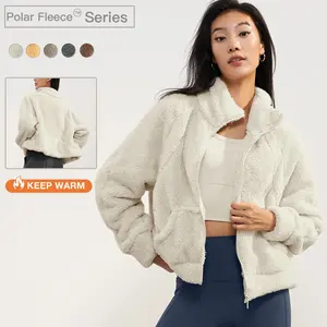 Polar Fleece Winterjassen Met Zijzakken Vrouwen Warme Dagelijkse Donzige Jassen