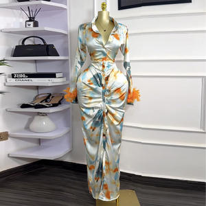 2025 estate nuova moda europea americana Cross-Border da donna a vita alta abito sottile con stampa di piume con scollatura Casual - Product Image 2