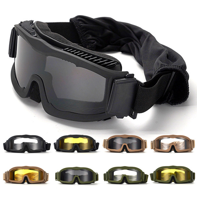 Shatterproof Tactical Goggles 3 Interchangeable Lenses Lightweight UV Protection Impact-Resistant Sports UV400 Shooting Glasses