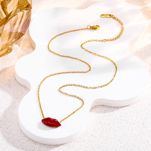 Collana con Ciondolo a Forma di Labbra Rosse Placcato Oro, Stile Coreano, in Acciaio Inossidabile, Gioielli <span class=keywords><strong>per</strong></span> Donne - Product Image 4