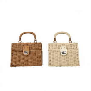 Borsa rigida quadrata in paglia intrecciata 14,7x8x19,5 cm, custodia per telefono portatile - Product Image 1