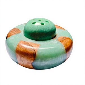 Geometric Striped Wood Resin Bakhoor Burner Hourglass Design Modern Black Accent Incense Censer <b>Oud</b> <b>Diffuser</b> - Product Image 1