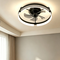 Ventilateur de plafond moderne avec anneau LED 30W 60W, moteur DC silencieux, 5 pales, profil bas, montage encastré, pour salon