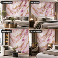 Papier peint auto-adhésif en marbre tourbillonnant rose, blanc et or avec surface PET nettoyable pour murs intérieurs décoratifs