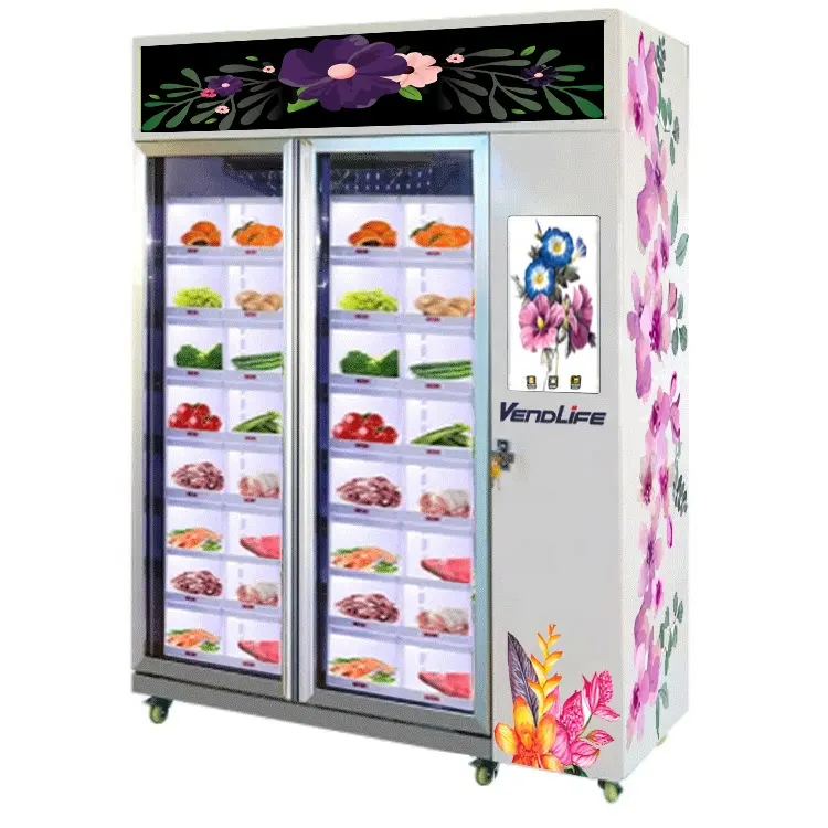 Vendlife مزدوجة باب الثلاجة زهور طازجة آلة بيع الثلاجة زهرة متجر المعدات