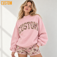 Ensemble court de survêtement oversize pour femme, motif camouflage, avec patchs lettres brodés, col et poignets côtelés, bordure contrastante, style streetwear