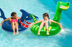 ห่วงยางว่ายน้ำรูปไดโนเสาร์ฉลามเป่าลม PVC แบบเป็นมิตรกับสิ่งแวดล้อม 2 ชิ้น สำหรับผู้ใหญ่ พับเก็บได้ ปลอดภัย อุปกรณ์สำหรับงานปาร์ตี้ทางน้ำสำหรับเด็ก - Product Image 6