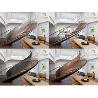 CBMmart — rail d'intérieur moderne en spirale à LED, en bois, Balustrade en verre, en forme de spirale, commerce de gros, nouvelle collection