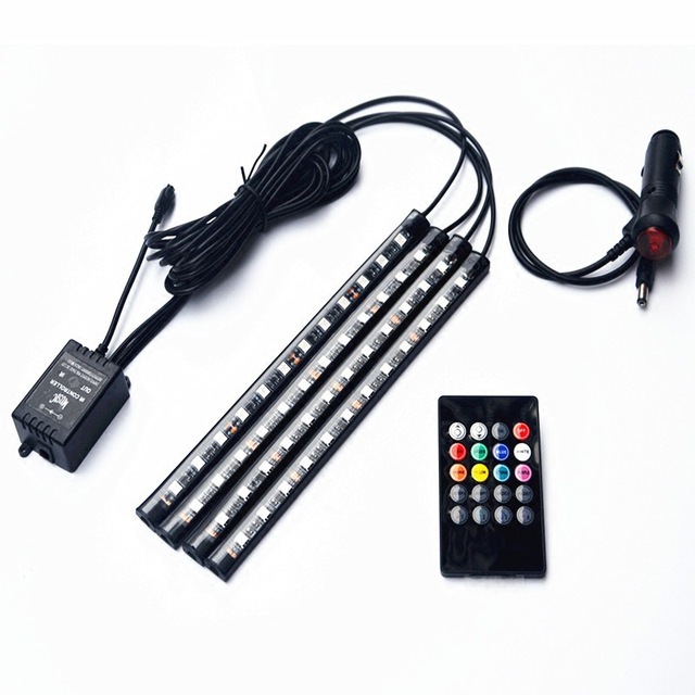 12 LED Car LED Strip Decorative Underdash Lighting Kit Smart Interior Lights with Remote Control RGB Inside Car LED Strip Lights