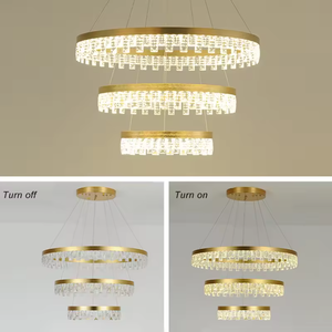 Zèle éclairage or lustre suspendu intérieur salon moderne cristal 5 anneaux suspension - Product Image 2