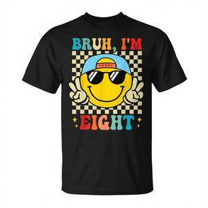 Maglietta a maniche corte per festa retrò Groovy per il 8° compleanno, stampa digitale con scollo rotondo unisex per bambini - Product Image 2