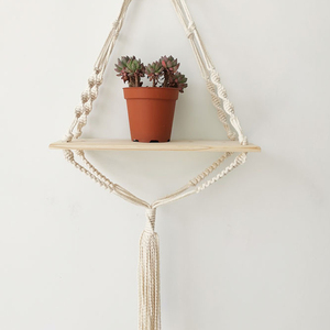 Style bohème fait à la main bricolage coton corde flottant en bois plante cintre étagère macramé tenture murale décor - Product Image 5