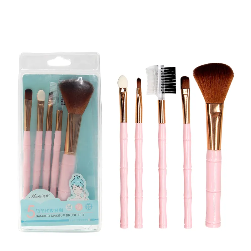 best selling new design 5pcs set mini portable bamboo shape plastic handle eye shadow lip blush cosmetic makeup brushes