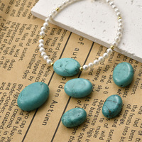 5 perles ovales plates vintage en turquoise, perles géométriques en pierres précieuses, breloques intercalaires à trou droit pour la fabrication de bijoux et d'artisanat DIY