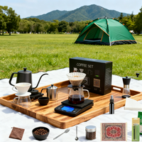 Set Kopi Camping Biru 15Pcs, Perlengkapan Kopi Pour Over dengan Alat Tiup & Alas Kopi, Tas Kopi Portabel Serba Lengkap Warna Biru Dongker