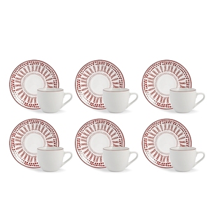 Set di 6 Tazze da Caffè Red Voyage con Piattini in Porcellana Decorati - Product Image 1