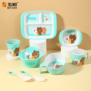 Line Friends Melamine Kids Tableware Set Cartoon Design Bpa Free Food Grade Dinner Tray With Bowl Cup Spoon Fork - Product Image 4