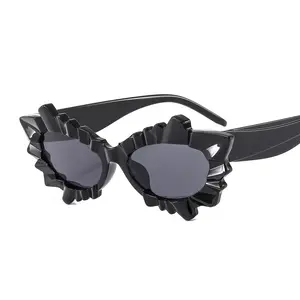 Lmamba 9566 Fashion Steampunk Cat Eye Sunglasses 2024 New Women Men Trends Punk Blue Green Sun Glasses Personality Shades UV400