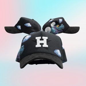 Casquette de baseball noire à broderie étoile <span class=keywords><strong>H</strong></span> en strass, motif nuage, imprimé dessin animé, tendance - Product Image 1