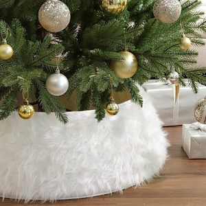 YUELIAN Vente en gros Jupe de sapin de Noël réglable en fausse fourrure peluche blanche neige Décoration de fêtes - Product Image 1