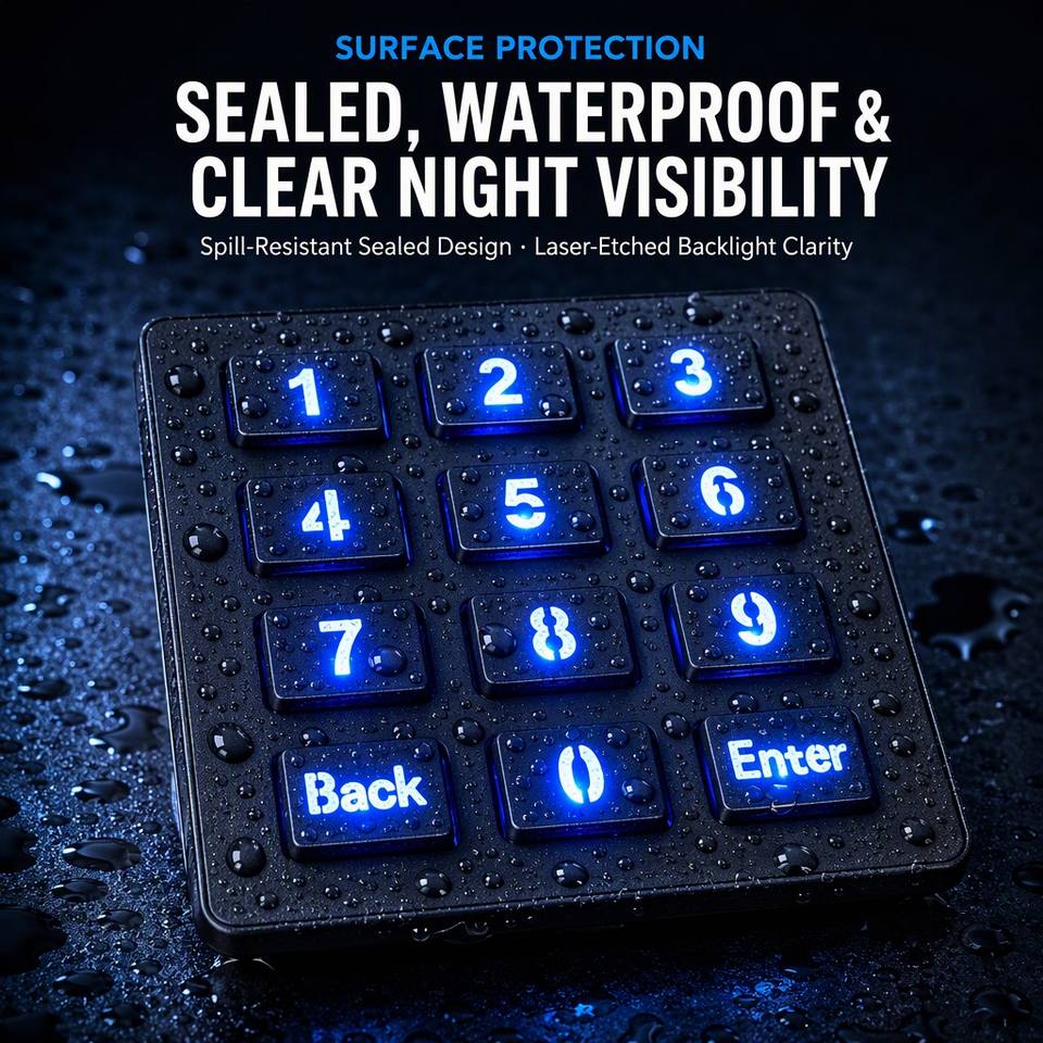 12-Key Backlit Matrix Keypad LED Numeric Button Panel Waterproof Metal ...