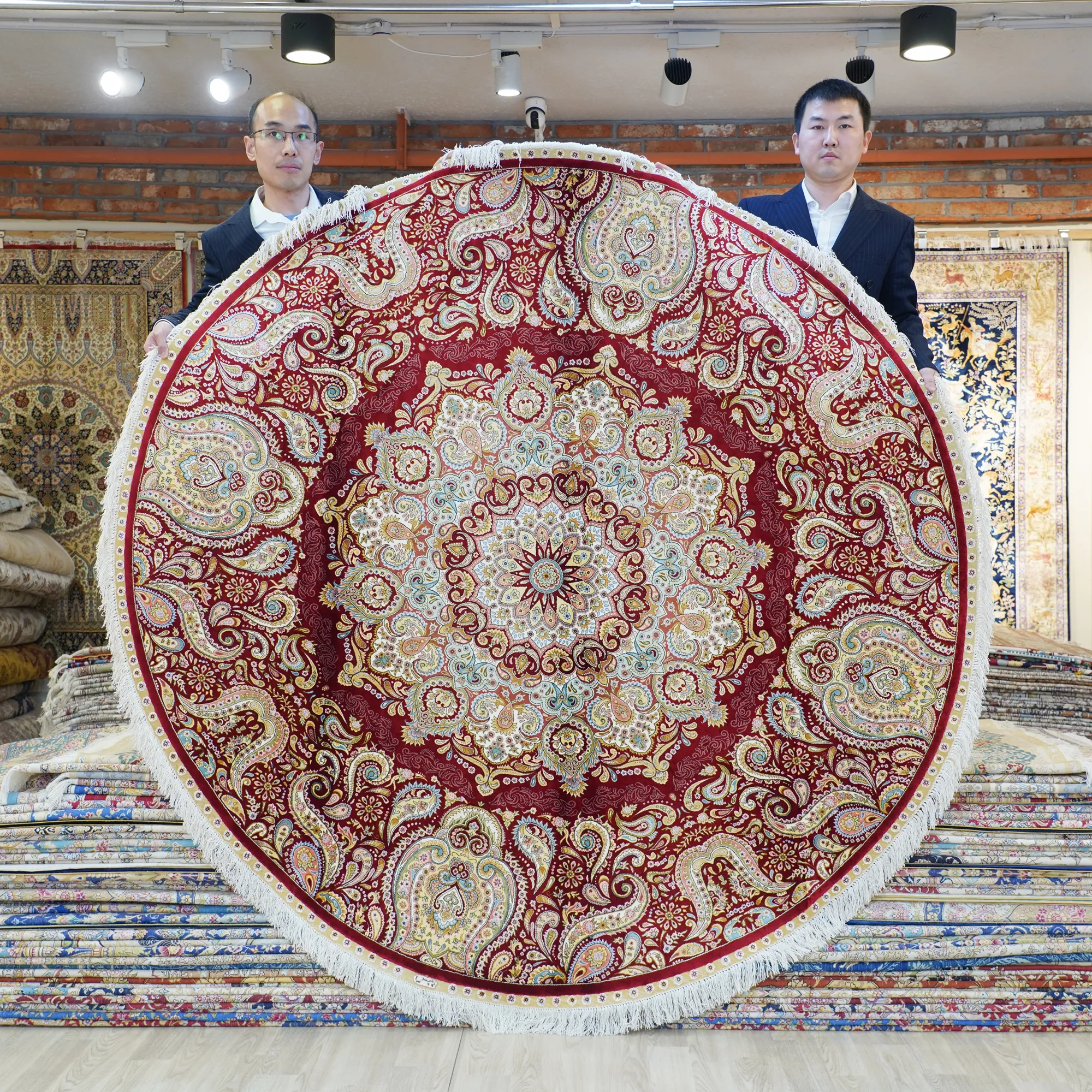 213x213cm Persian Pure Handmade Collection Indian Oriental Round Silk Rugs For Sale