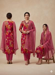 Nuevo Conjunto de 3 Piezas KDP Étnico de Rayón para Mujer, Estilo Sharara para Fiestas, con Hermoso Trabajo Artesanal, Estampado Digital y Materiales Reciclados - Product Image 3