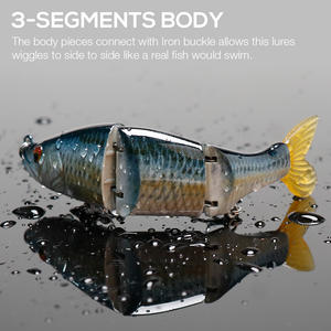 Alta qualidade 115 milímetros 17.4g agudos ganchos cauda macia 3 segmento articulado swimbait isca de pesca de plástico rígido atacado - Product Image 4