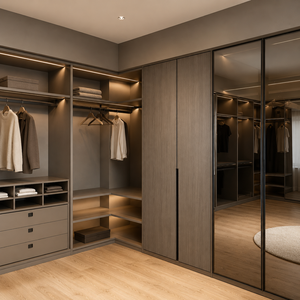 <span class=keywords><strong>Dressing</strong></span> sur mesure moderne avec étagères de rangement à niveaux et organiseurs internes, certifié FSC, armoire professionnelle - Product Image 1