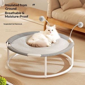 Lit rond surélevé pour chat avec balles de jeu, cadre métallique, hamac respirant en maille, lit de repos pour chats d'intérieur - Product Image 1