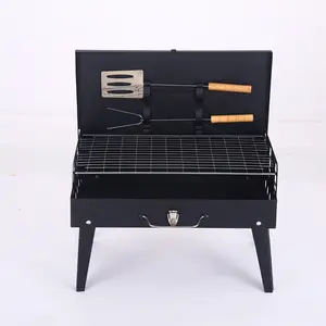 Outdoor folding barbecue grill with built-in barbecue tool box grill