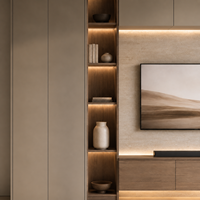 Console TV moderne de luxe sur mesure avec armoires de rangement et éclairage LED, meuble TV en bois massif pour la maison