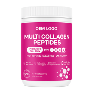 Colágeno en polvo de marca privada, alimentado con pasto, sin OMG, con péptidos de colágeno múltiple, ácido hialurónico, biotina y vitamina C para la belleza de adultos. - Product Image 1