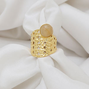 Anillo de Boda Moderno de Plata de Ley 925 con Baño de Oro de 18K y Cuarzo Rutilado, Diseño Exclusivo, Gran Venta, Regalo para San Valentín - Product Image 2
