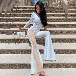 Ocstrade nouveau Style femme Streetwear solide Sexy femmes chaudes maille côtés diamant une épaule manches longues une pièce <span class=keywords><strong>pantalon</strong></span> combinaison - Product Image 5