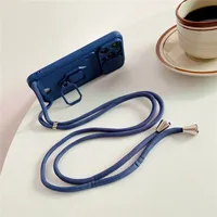Étui Portefeuille en Silicone avec Anneau Support et Cordon Bandoulière pour iPhone 17 16 15 13 11 12 14 Pro Max XS XR 8 Plus avec Cache Coulissant pour Appareil Photo