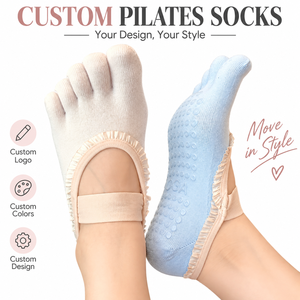 Chaussettes de Pilates personnalisées à 5 doigts antidérapantes pour femme, respirantes, longueur cheville, couleur unie, avec grip antidérapant - Product Image 1