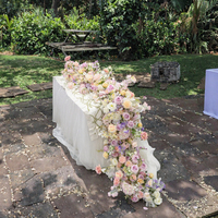 Chemin de table en fleurs artificielles 200x40cm, roses violettes et roses en soie, guirlande de table pour mariage, réception, décoration de table à manger