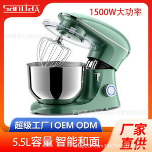 Batidora de masa multifuncional Sandeep de 5.5L y 1500W para panadería con una sola cuchilla mezcladora, verde y negra - Product Image 4