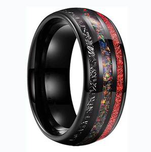 Bague en acier inoxydable arc-en-ciel avec design triple rangée tricolore en météorite noire |   Bague BND unisexe pour hommes et femmes - Product Image 1