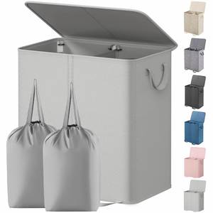 Double Laundry <b>Basket</b> with Lid and Removable Laundry Bags <b>Large</b> Collapsible Laundry Hamper with 2 Sections for Laundry Room - Product Image 1