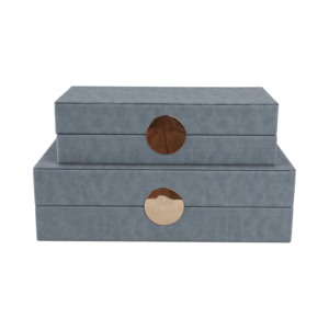 Scatole Decorative Rettangolari in Ecopelle con Coperchio per Gioielli e Oggetti Preziosi, Decorazione Casa, Finitura Grigia Texturizzata con Accenti Dorati - Product Image 5