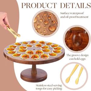 Wooden Cake Stand Multi Functional Egg <b>Rack</b> Dessert Display <b>Plate</b> Solid Wood Round Serving Tray For Party Kitchen Use - Product Image 4